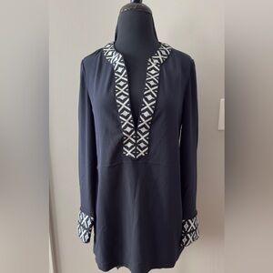 Tory Burch Navy Tunic with White Patterned Accents